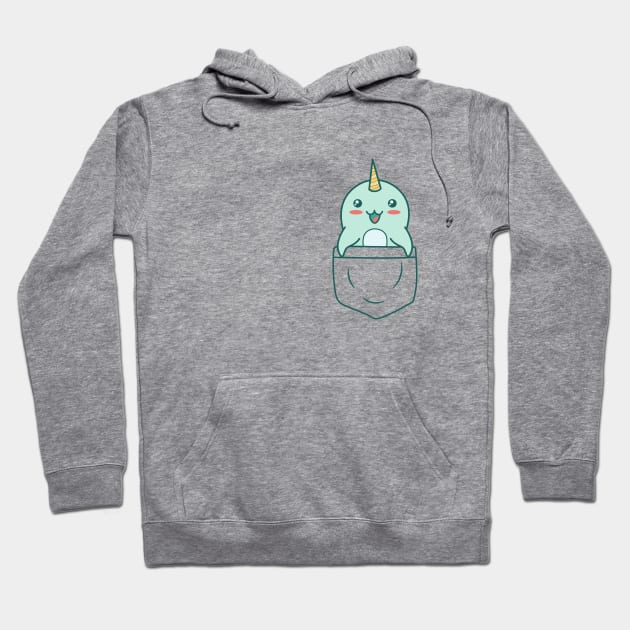 Baby Narwhal In a Pocket Kawaii Whales Lover Hoodie by Cuteness Klub